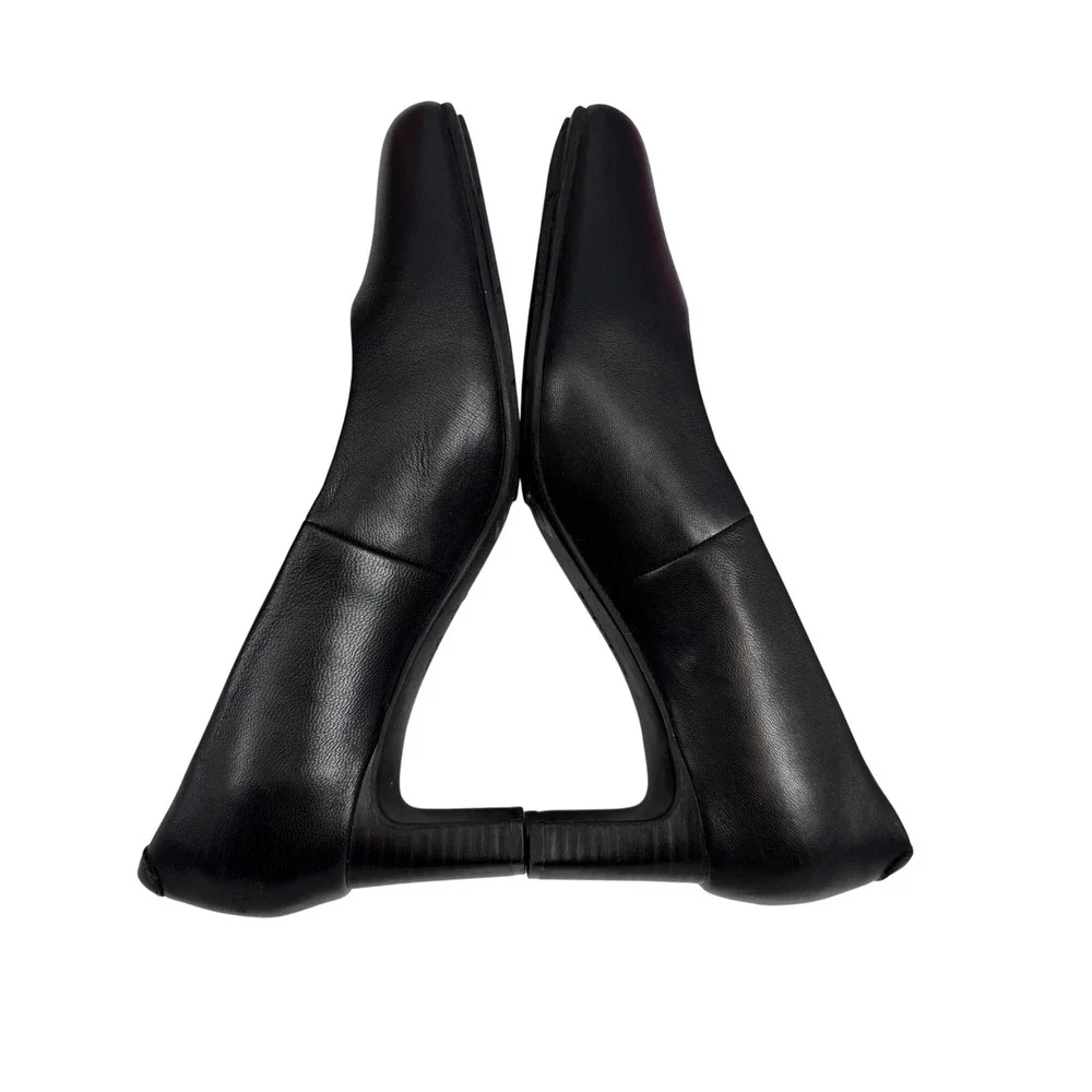 Clarks Collection Black Leather Square Toe Block Heel‎ Pumps Womens 8W